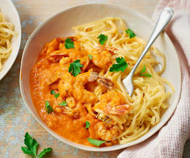 Crevettes à l’américaine, sauce tomate et cognac