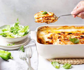 Lasaña boloñesa con champiñones