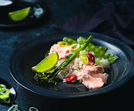 Salmón al vacío con arroz y verduras