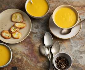 Velouté coco, citrouille et haricots blancs