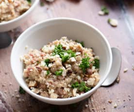 Avena salada con Tocino, Poro y Dátiles