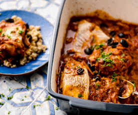 Greek-style Baked Cod with Bulgar Wheat