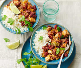 Chili sin carne au tofu, tomates et poivrons