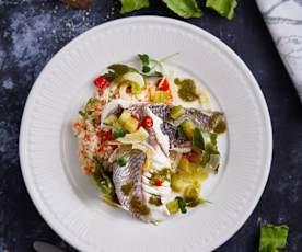 清蒸红鲷鱼配青番茄鲜罗勒汁