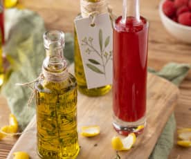 Thymian-Olivenöl und Himbeer-Essig