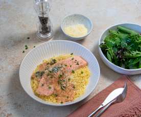 Creamy spinach salmon with couscous