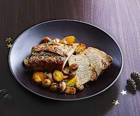 Arrosto con contorno di castagne e patate