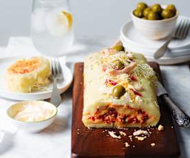 Brazo de puré de patatas relleno de pisto