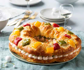 Roscón con mousse de salmón y langostinos