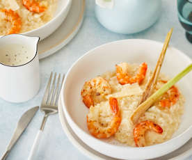 Risotto aux gambas, crème de galanga et citronnelle