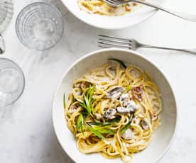 Linguine aux champignons et aux lardons