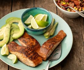 Blackened Salmon with Bean and Corn Salsa