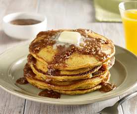 Pumpkin Pancakes with Praline Maple Syrup