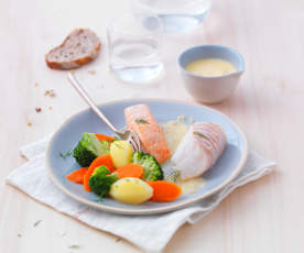Duo de poissons au beurre blanc et petits légumes