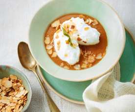 îles flottantes et coulis de pêches à la verveine