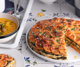 Gratin de patates douces - Soupe de carottes à la noix de coco et au poulet