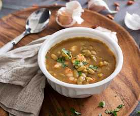 Verdinas con gambones en cocción lenta