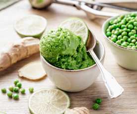 Sorbet petits pois, citron vert et gingembre