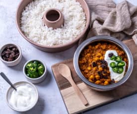 Chhole (chickpea curry) and rice