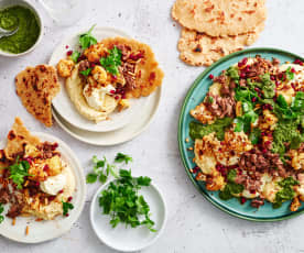 Share plate with hummus, spiced cauliflower and shredded lamb (Diabetes)