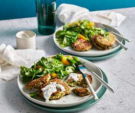 Beignets de haricots et de brocoli avec salade de mangue