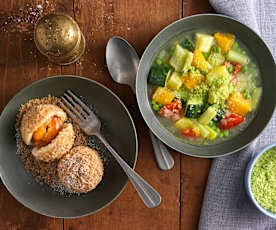 Menü: Gemüsesuppe; Schnelle Marillenknödel