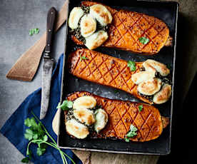 Courges butternut rôties, quinoa et fromage de chèvre