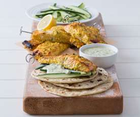 Salmon kebabs with coriander chilli mayonnaise