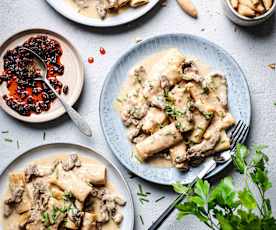 Rigatoni con ternera dorada