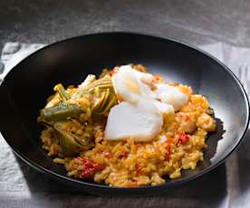 Arroz de alcachofas y bacalao (Cocción de arroz)