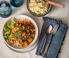 Adzuki stew with spiced cauliflower rice