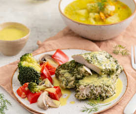 Zupa koperkowa i ziołowy filet z indyka z warzywami na Varomie