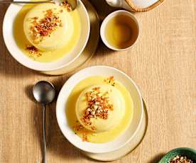 Mini cotton cheesecakes with yuzu curd & black sesame praline