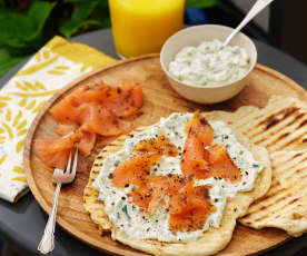 Quick Yoghurt Flatbreads with Smoked Salmon and Cream Cheese