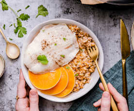 Risotto d'épeautre et poisson mariné
