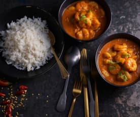 Curry de crevettes et riz basmati