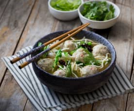 Prawn and Fish Ball Soup with Ramen Noodles 