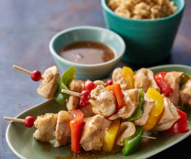 Chicken and capsicum souvlaki with rice