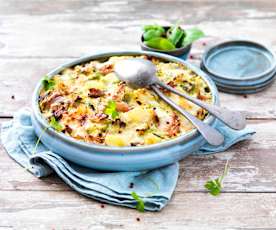 Gratin de poireau au maquereau fumé