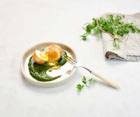 Œuf de ferme coulant et chlorophylle de blette (Nicolas Masse)