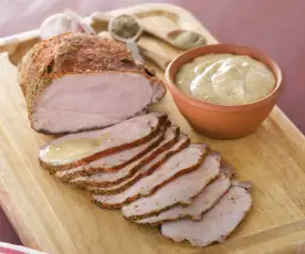 Lomo de cerdo con mayonesa de chimichurri