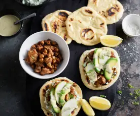 Naan Breads with Cauliflower, Feta and Matcha Tahini
