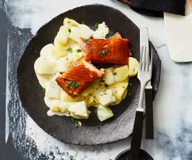Kartoffel-Kohlrabi-Gemüse à la Creme mit Stremellachs