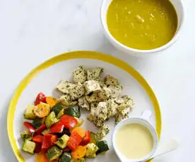 Sopa e frango com legumes