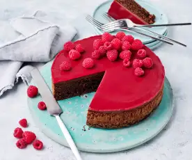 Torta caprese with raspberry jelly