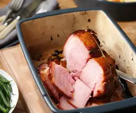 Glazed Gammon, Dauphinoise Potatoes and Green Beans