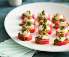 Watermelon Canapés with Whipped Feta and Walnuts