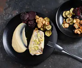 Trucha con crema bretona y chips de verduras (Al vacío)
