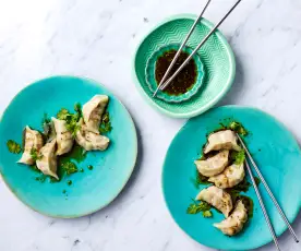 Prawn dumplings with dipping sauce (Brendan Pang)