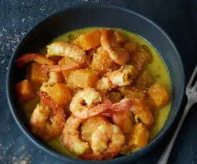 Curry de potiron aux crevettes